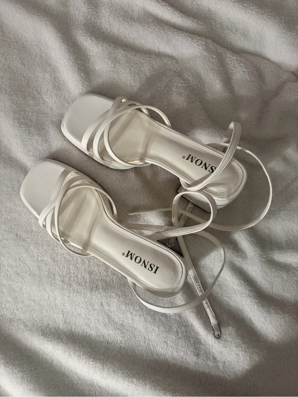 Wonsi White Strappy Square-Toe Ankle Wrap Heels EU size 38.5